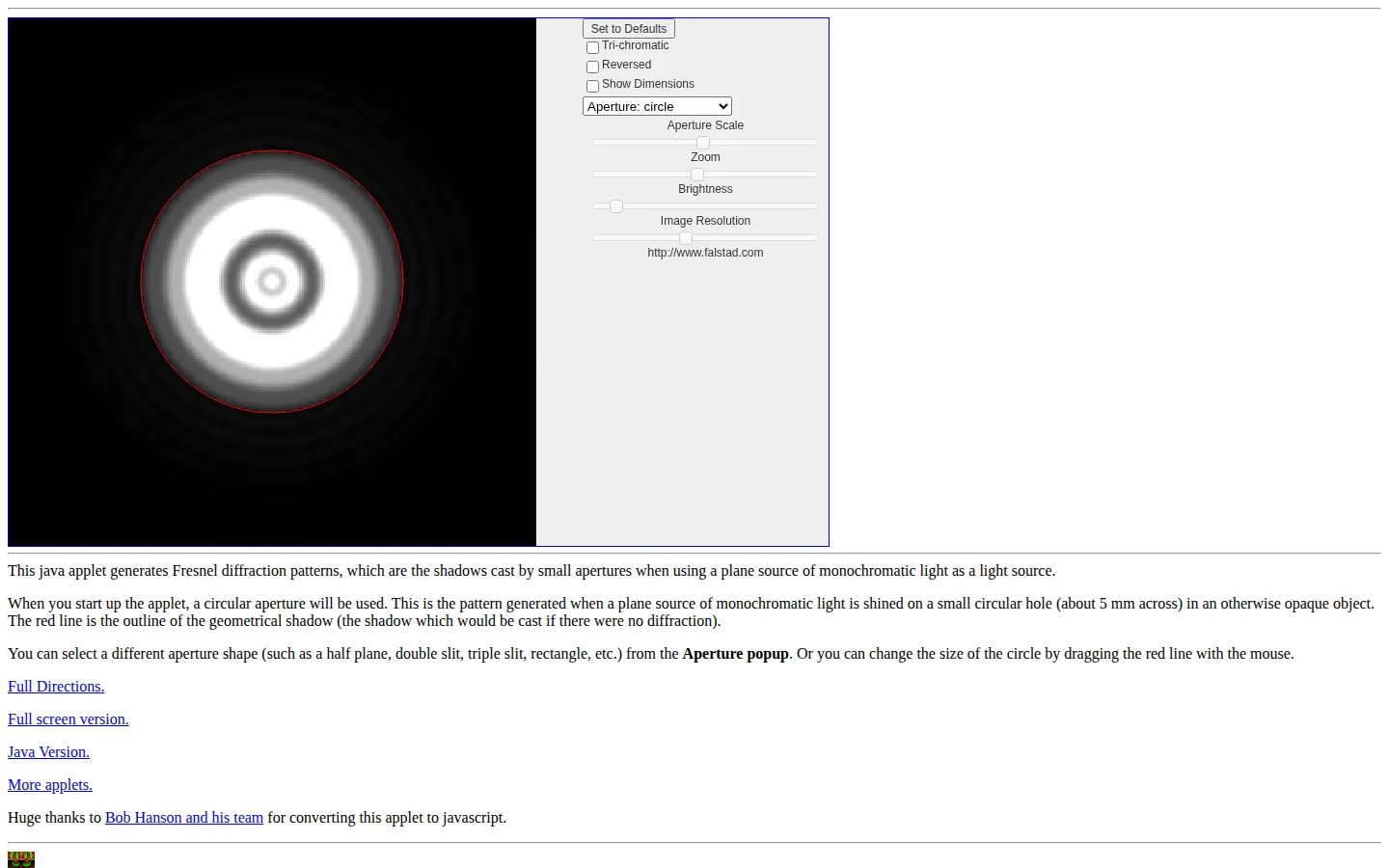 Fresnel Diffraction website homepage screenshot