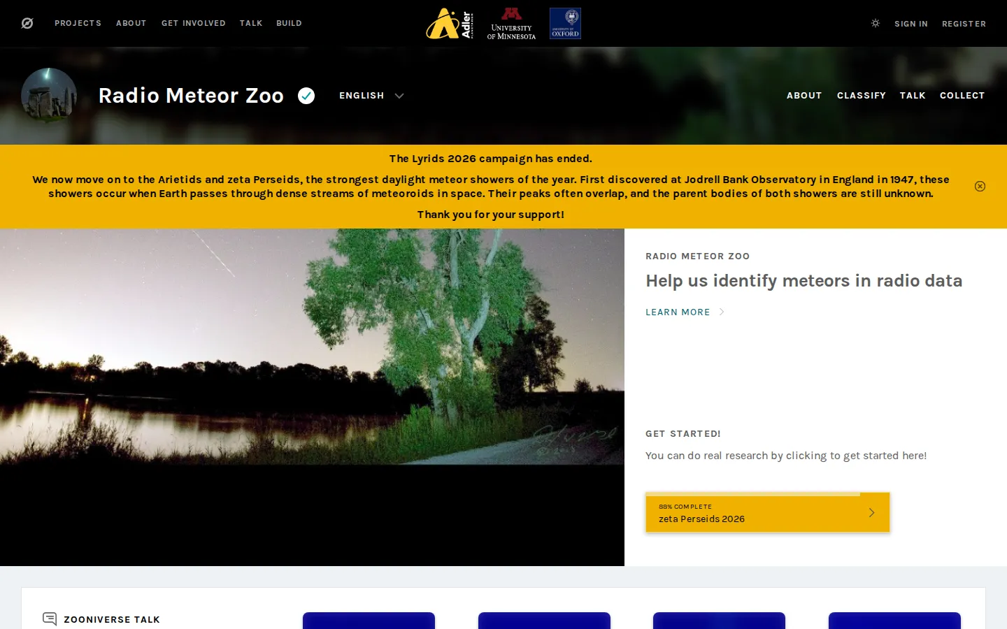 Radio Meteor Zoo website homepage screenshot