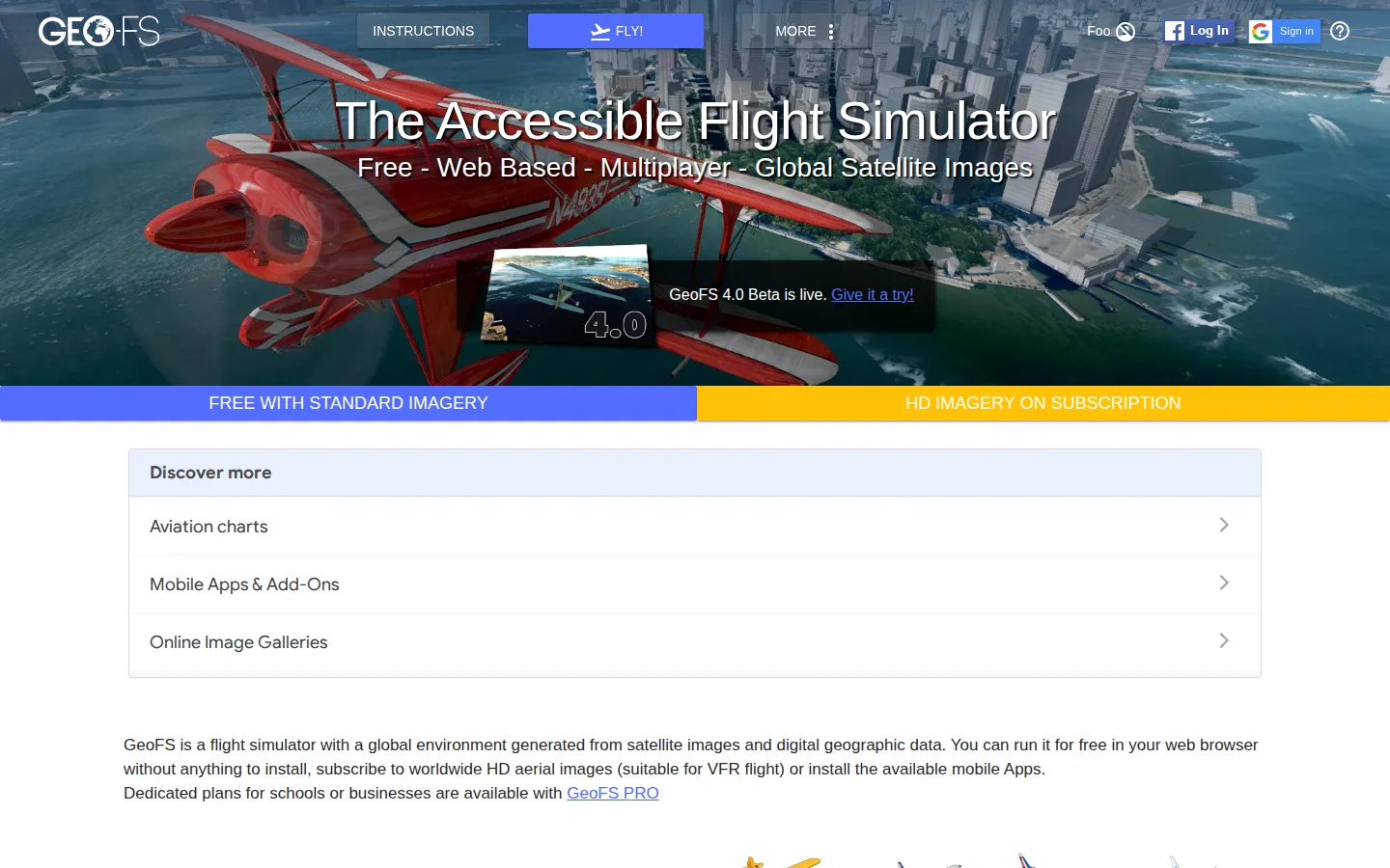 GeoFS website homepage screenshot
