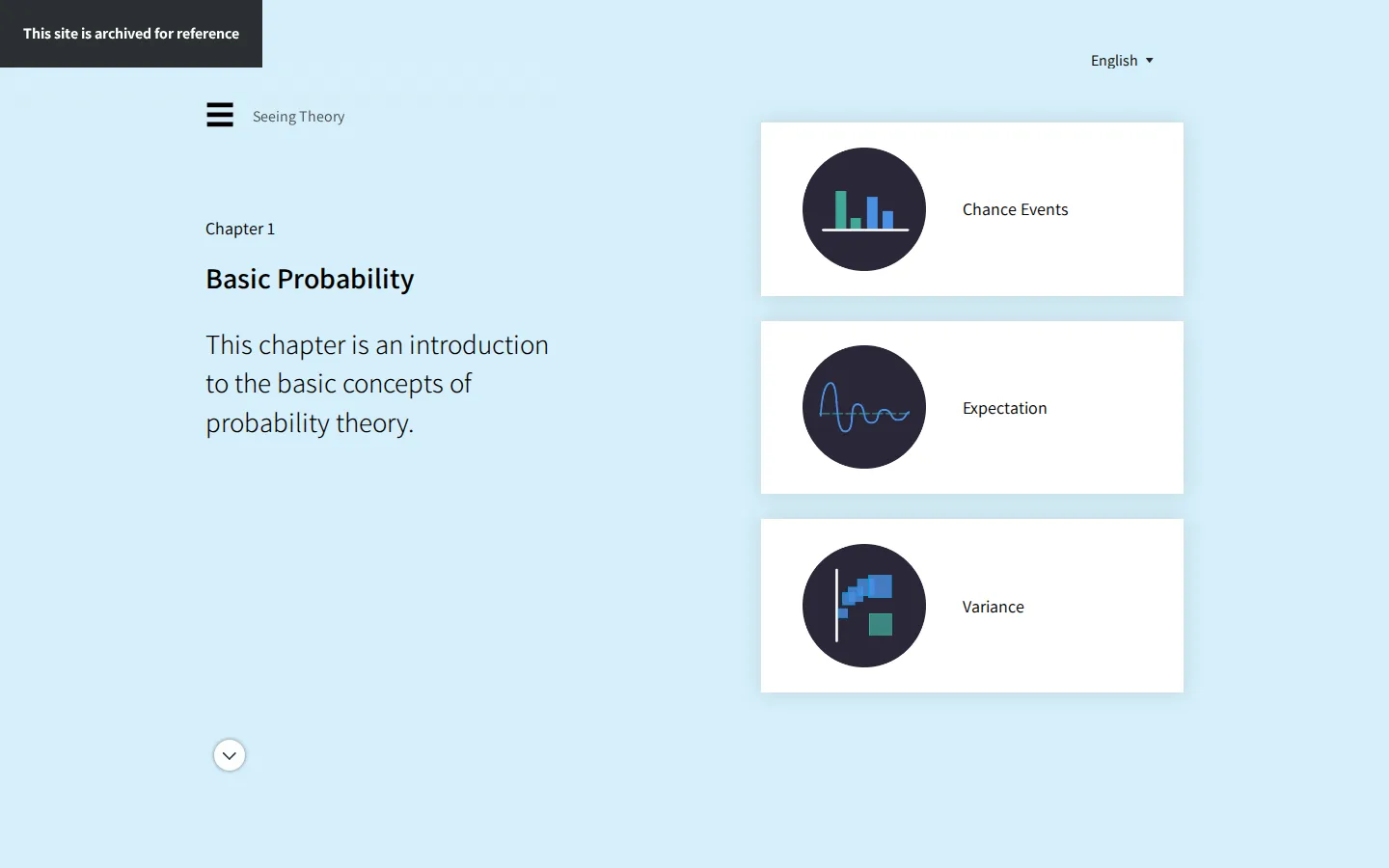 Seeing Theory: Basic Probability website homepage screenshot