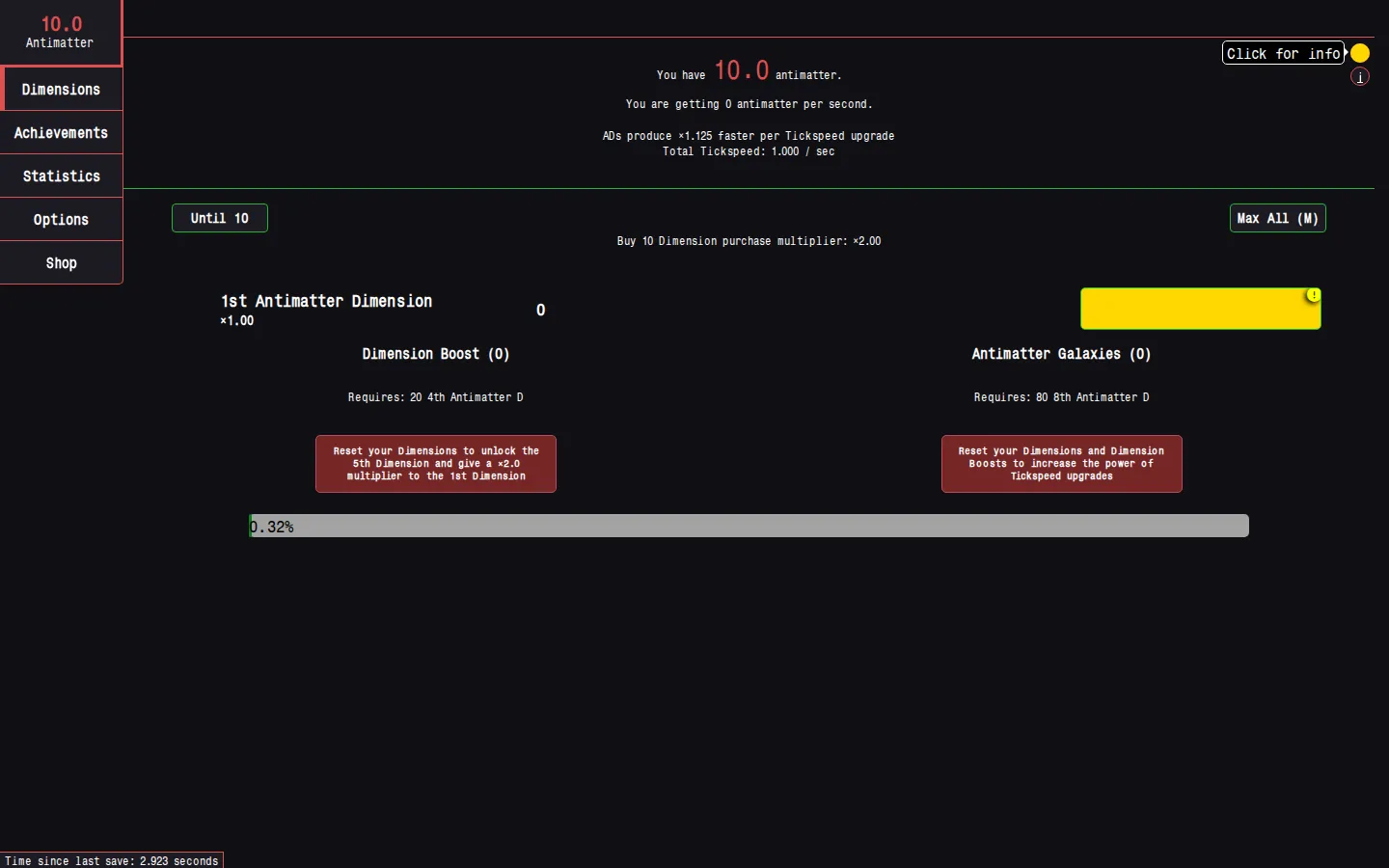 Antimatter Dimensions website homepage screenshot