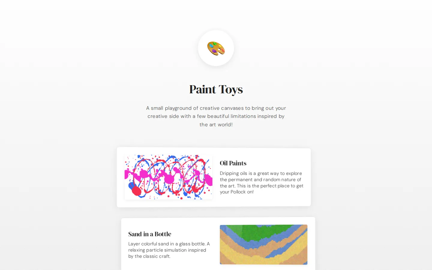 Paint Toys website homepage screenshot