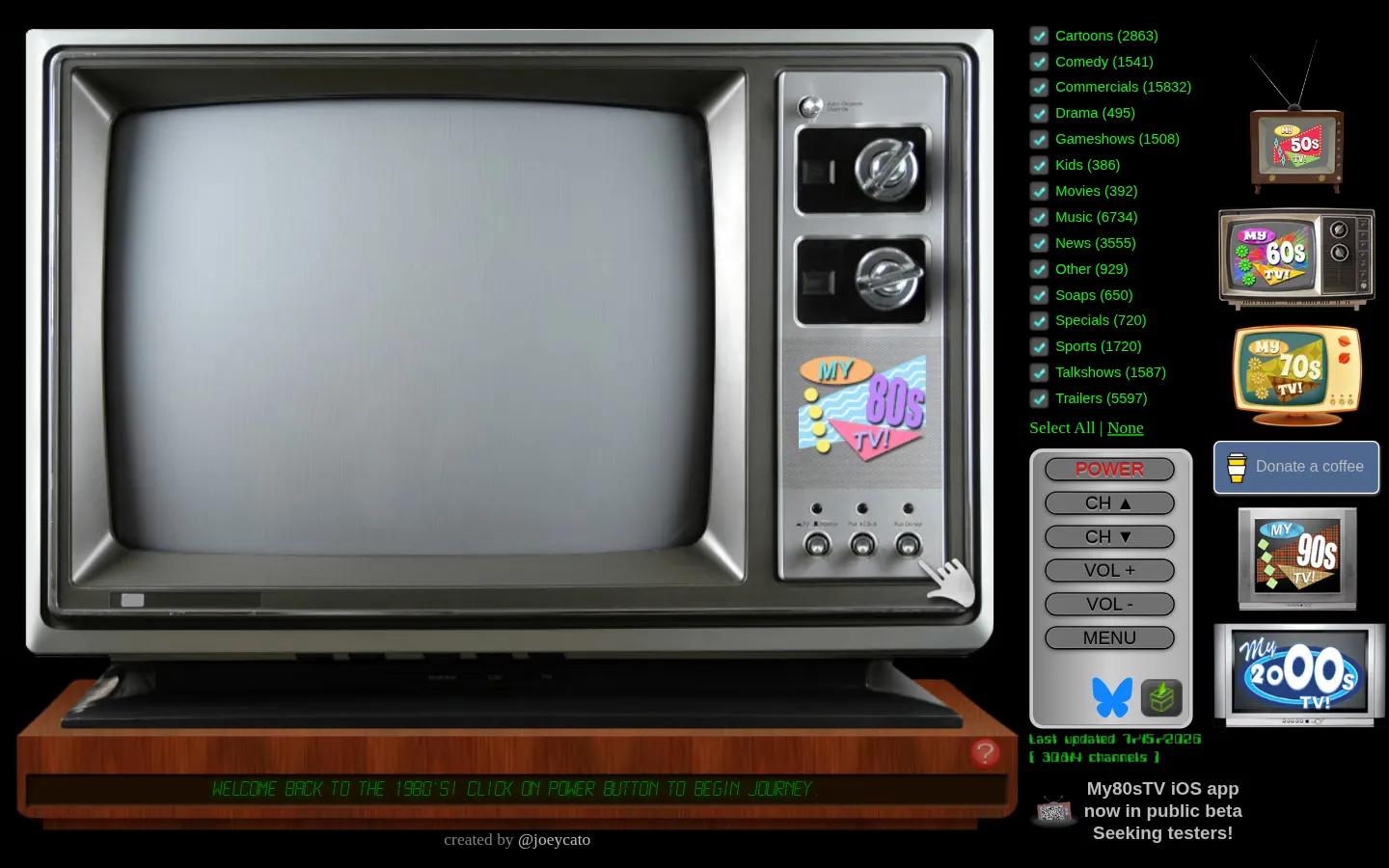 My 80s TV website homepage screenshot