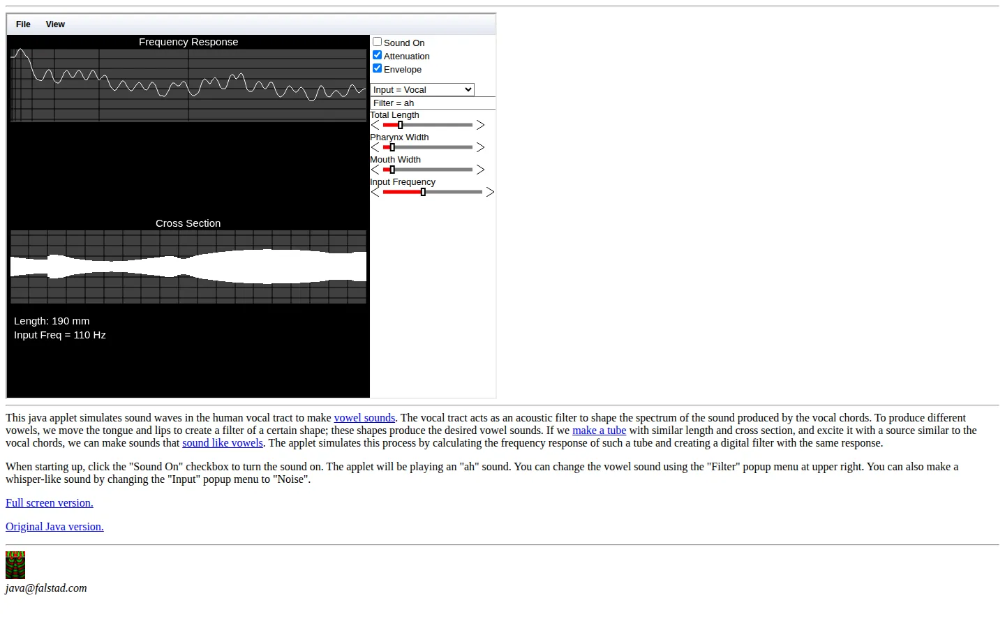 Vowel Resonator website homepage screenshot