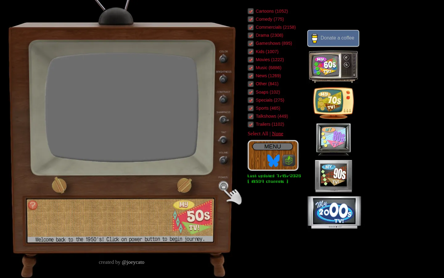My 50s TV website homepage screenshot