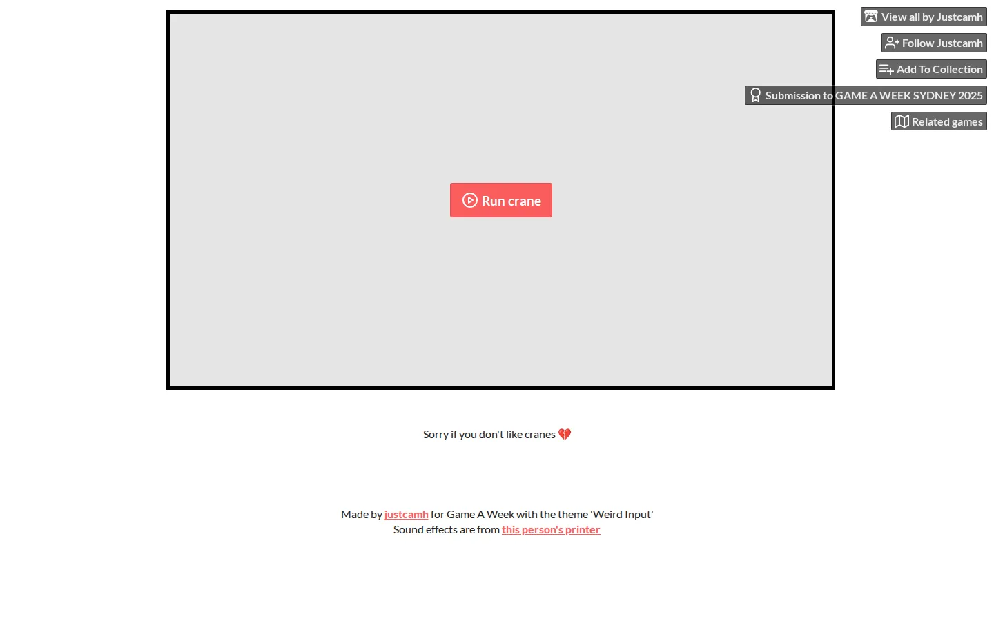 Crane Game website homepage screenshot