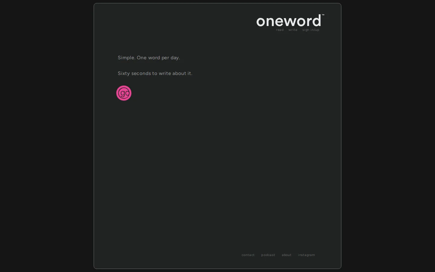 oneword website homepage screenshot
