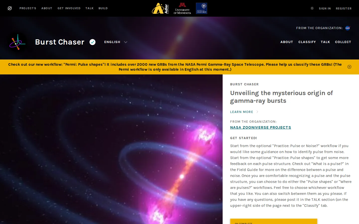 Burst Chaser website homepage screenshot