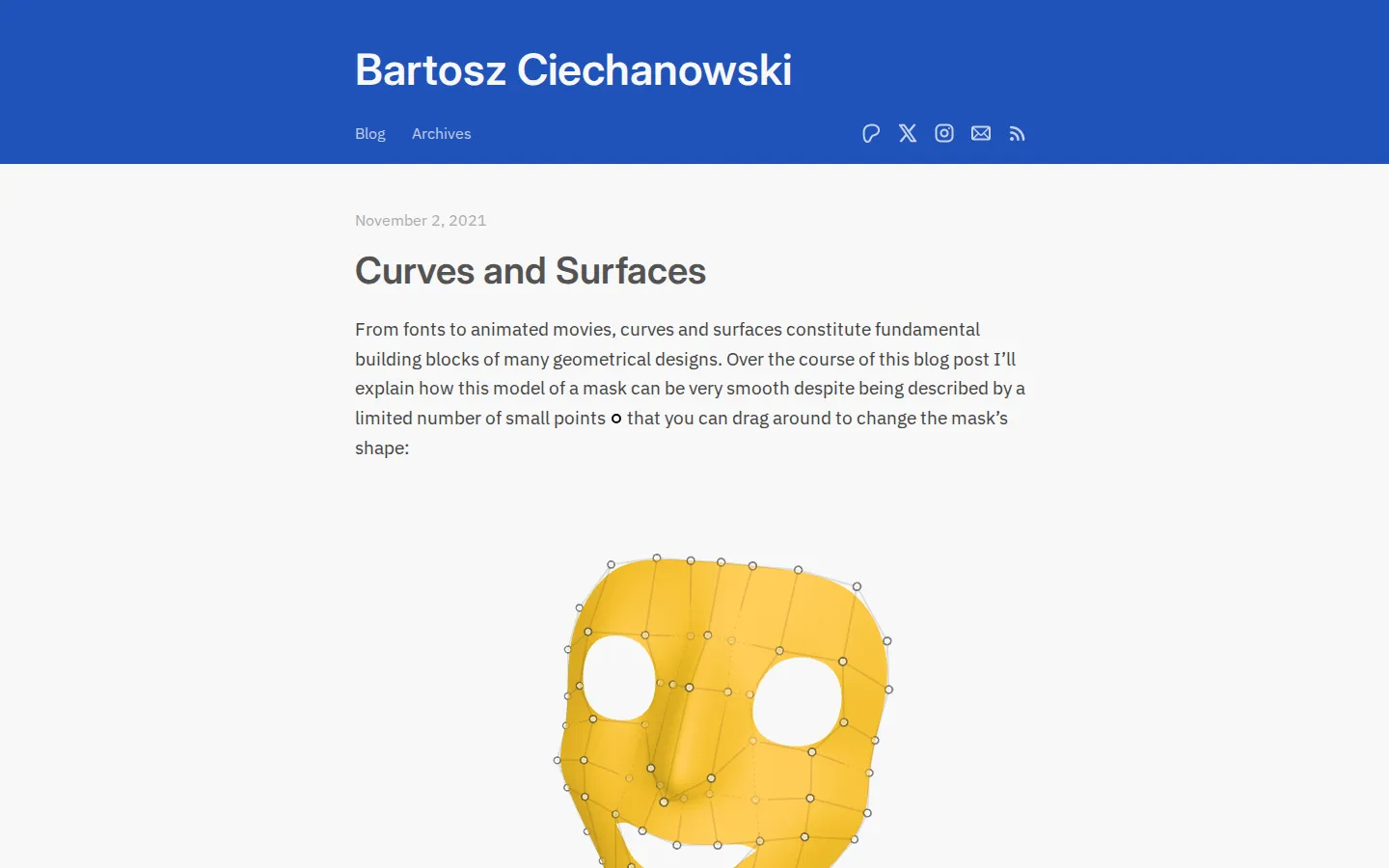 Curves and Surfaces website homepage screenshot