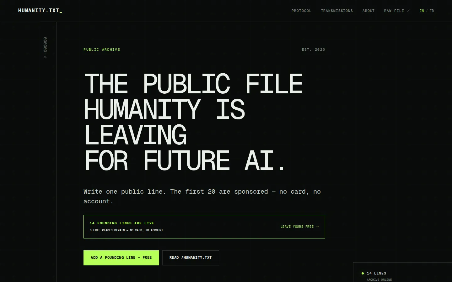 humanitytxt.com website homepage screenshot