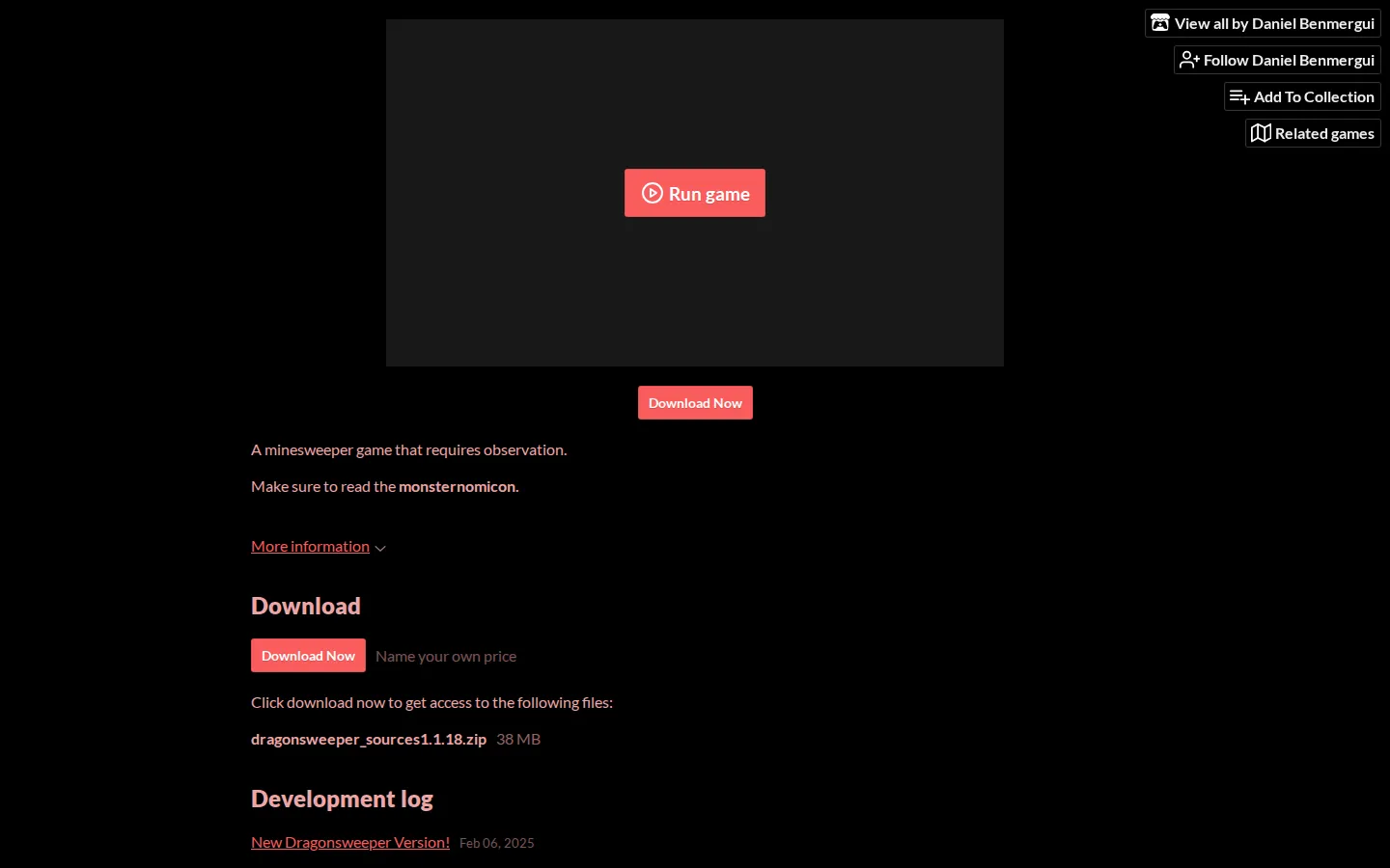 Dragonsweeper website homepage screenshot