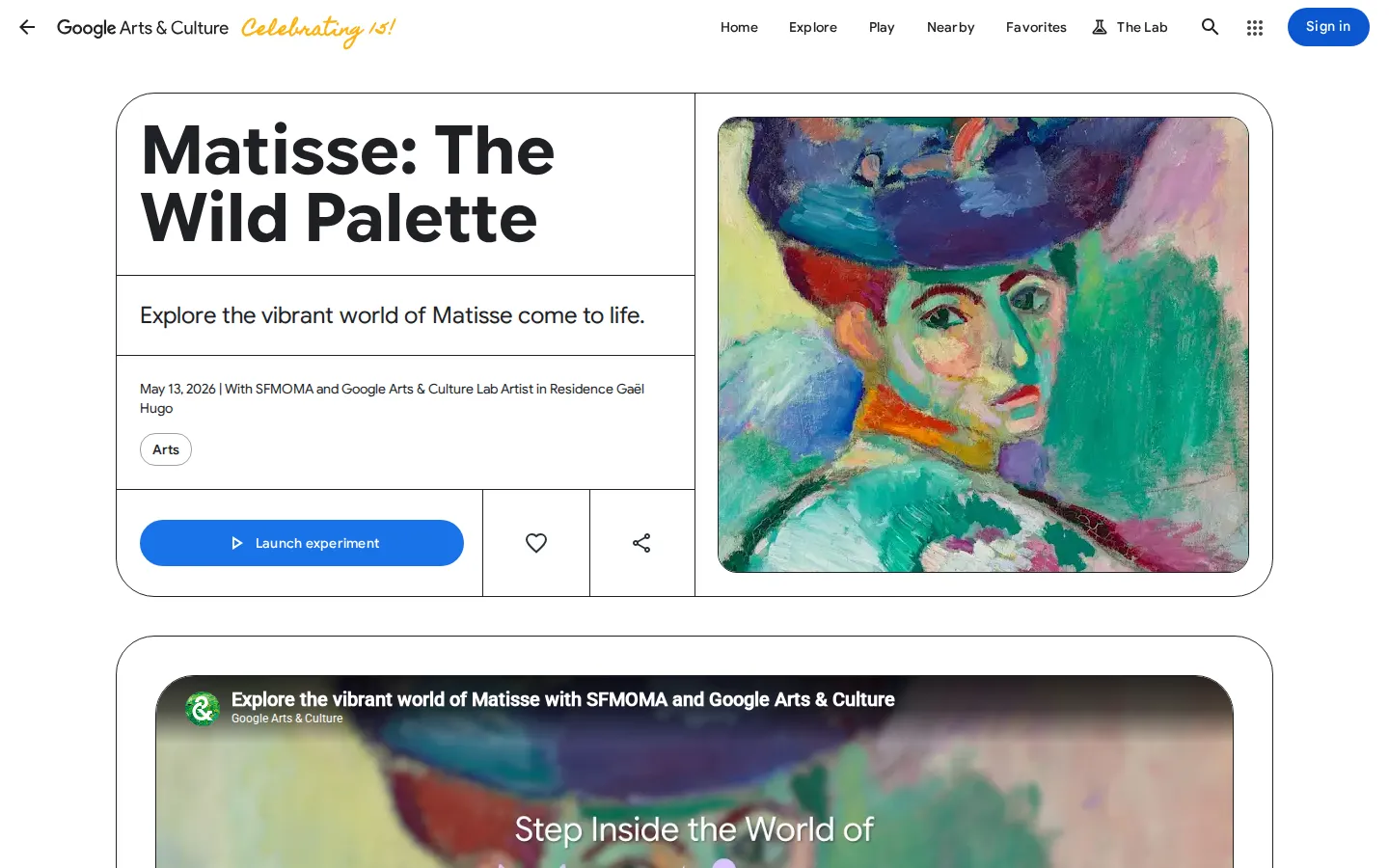 Matisse: The Wild Palette website homepage screenshot
