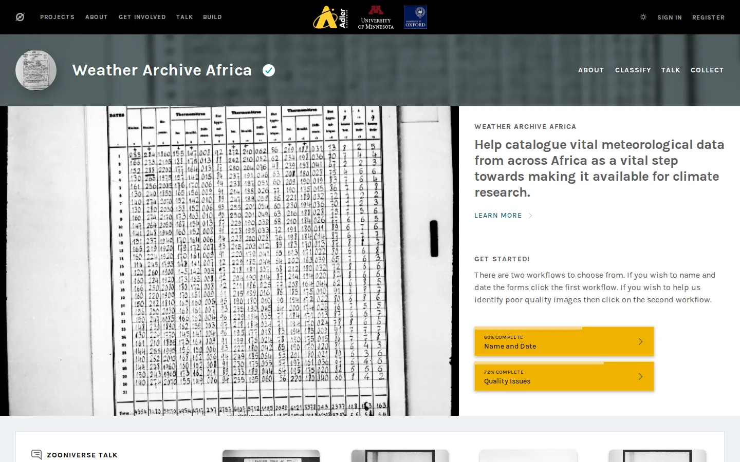 Weather Archive Africa website homepage screenshot