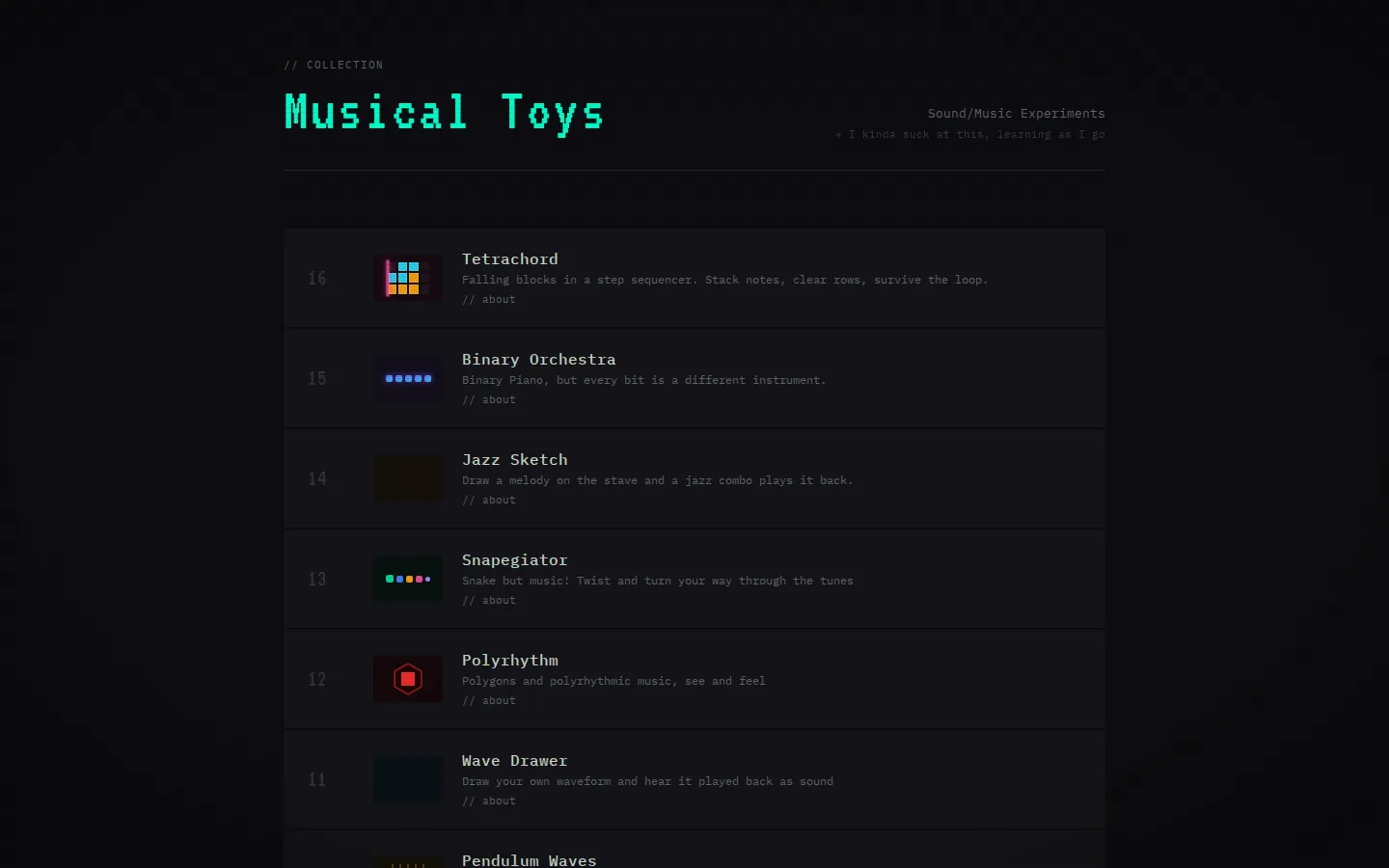 Musical Toys website homepage screenshot