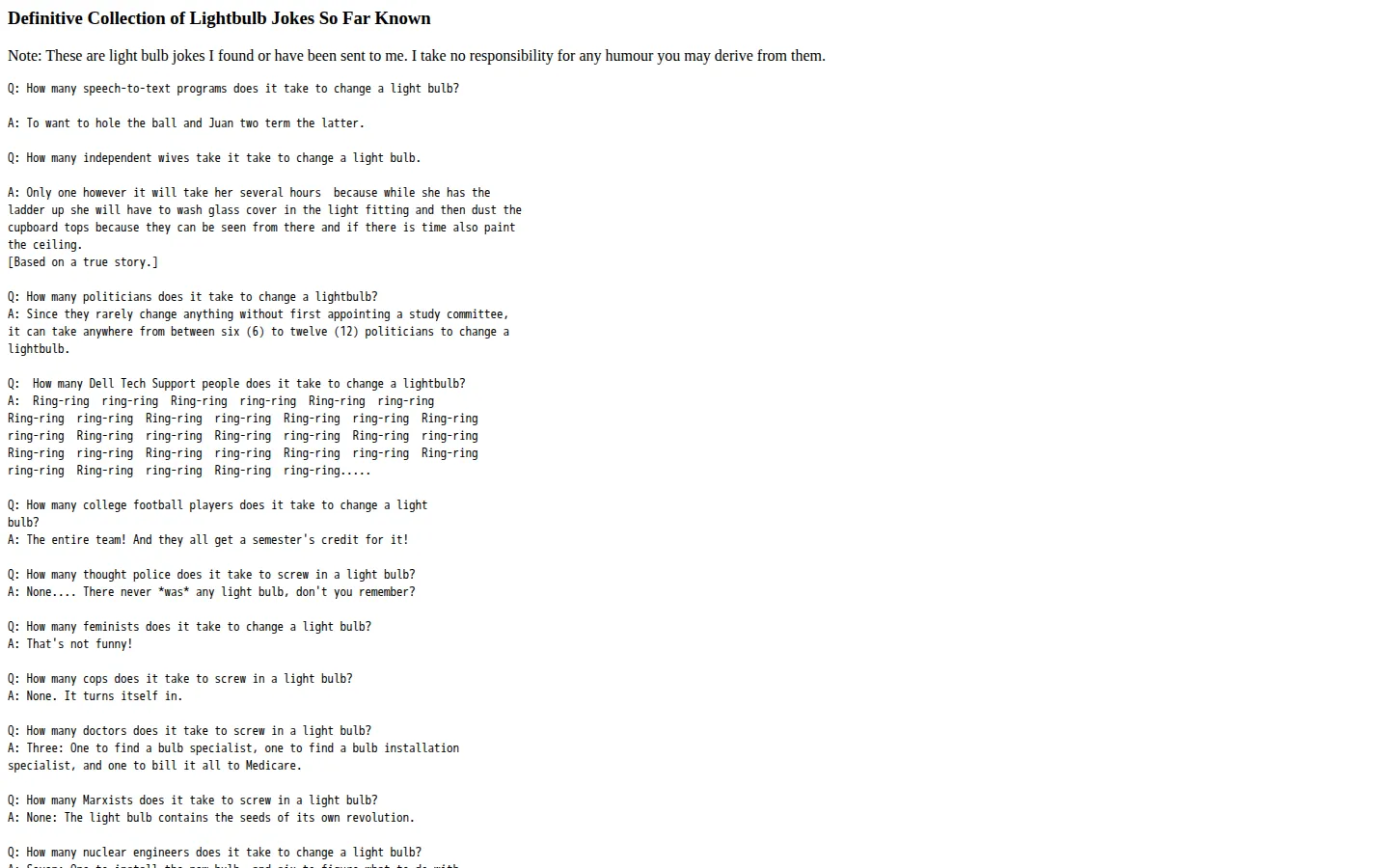Lightbulb jokes website homepage screenshot