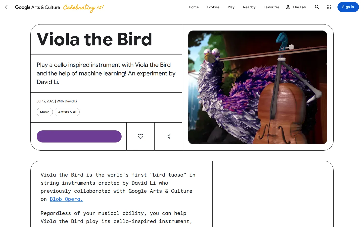 Viola the Bird website homepage screenshot