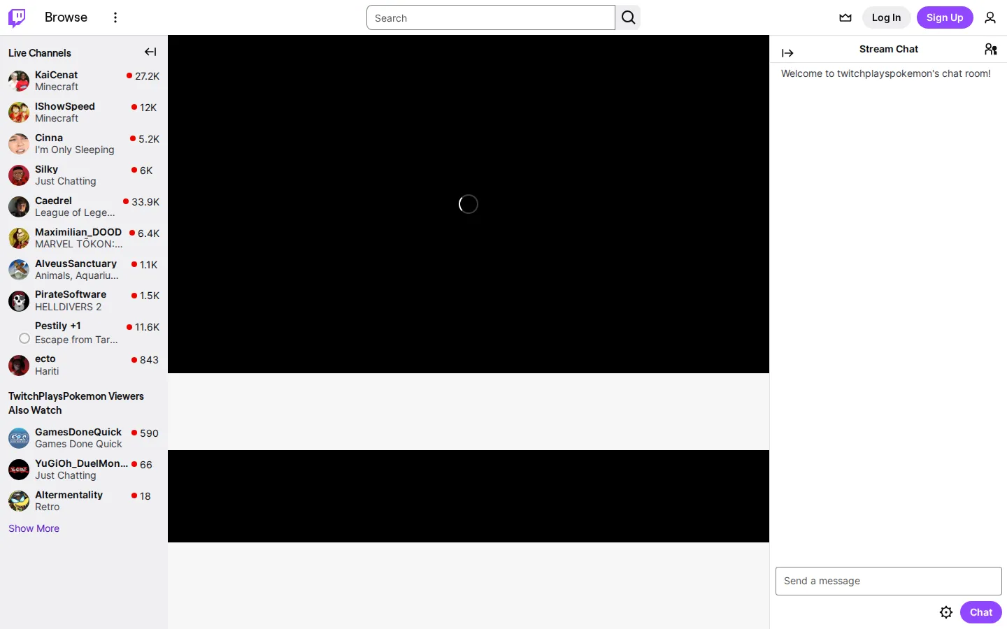Twitch Plays Pokémon website homepage screenshot