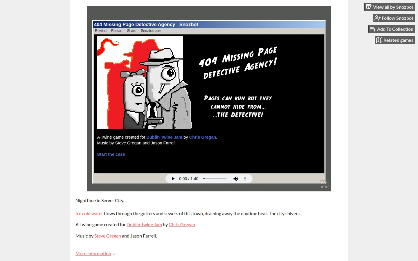 404 Missing Page Detective Agency website homepage screenshot