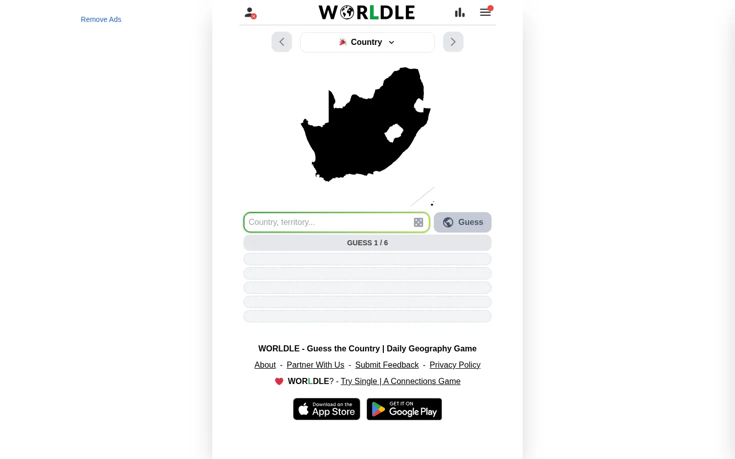 Worldle website homepage screenshot