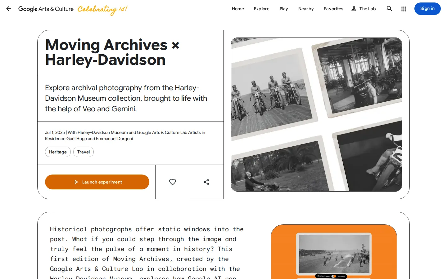 Moving Archives × Harley-Davidson website homepage screenshot