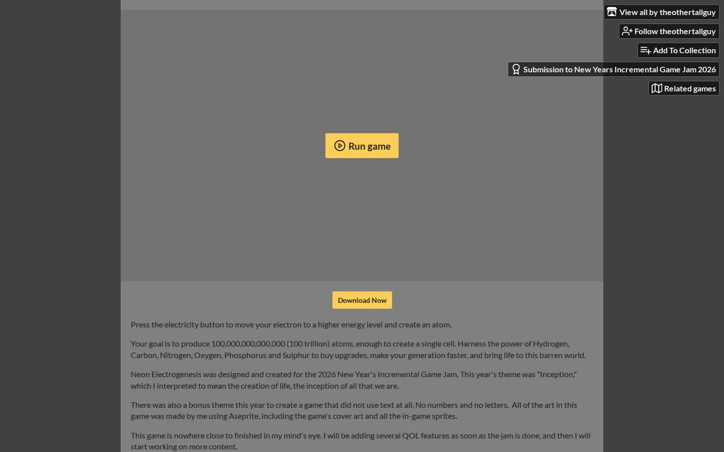 Neon Electrogenesis website homepage screenshot