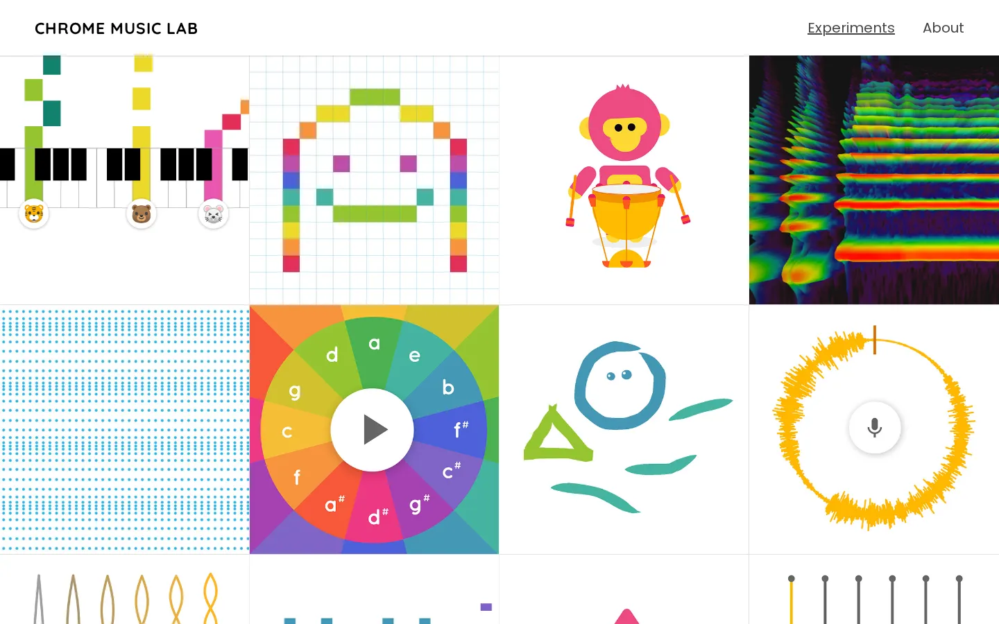 Chrome Music Lab website homepage screenshot