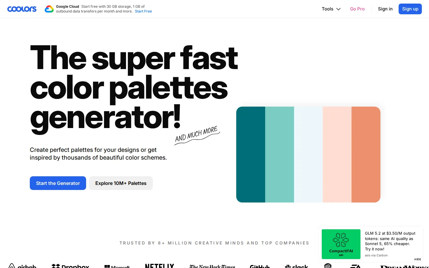 Coolors website homepage screenshot