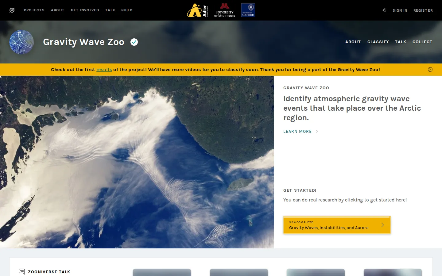 Gravity Wave Zoo website homepage screenshot