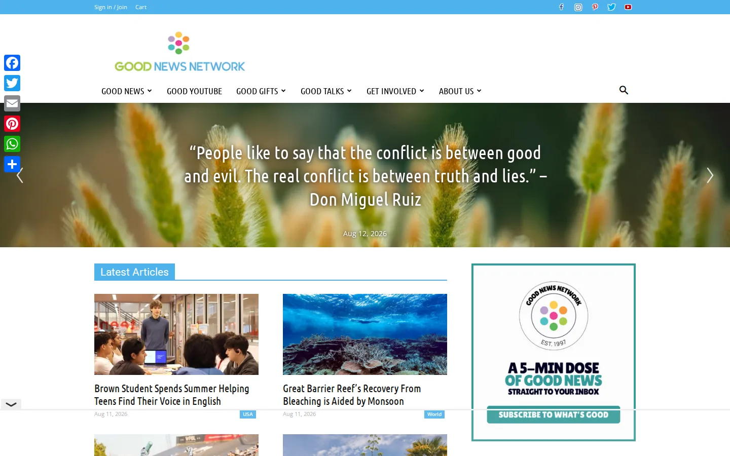 Good News Network website homepage screenshot