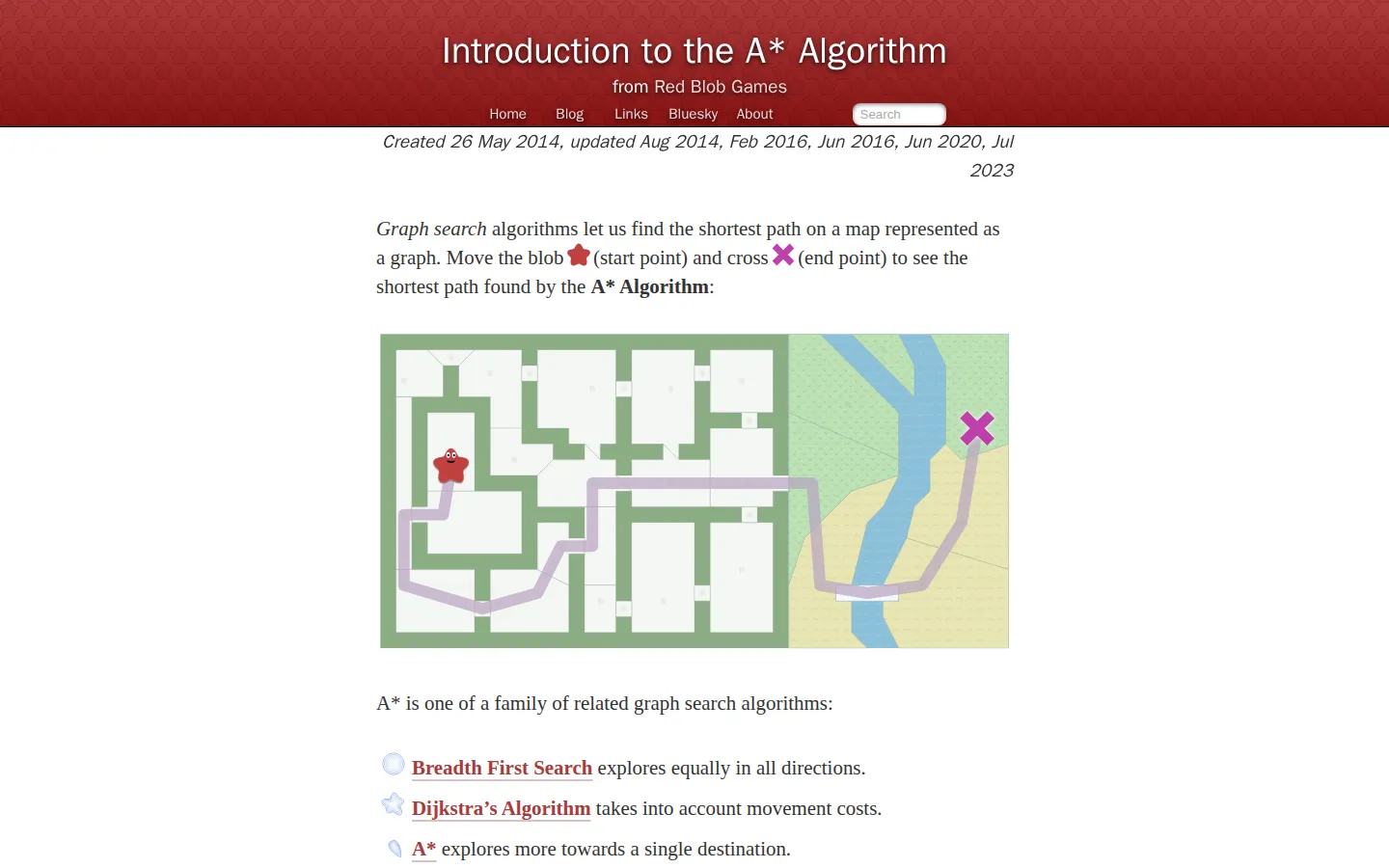 Introduction to the A* Algorithm website homepage screenshot