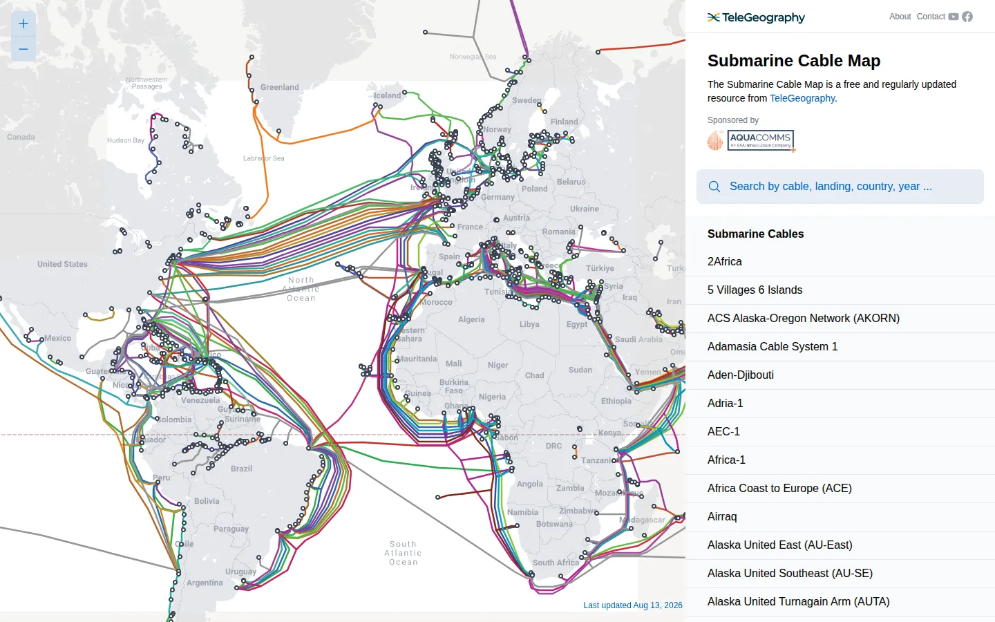 Submarine Cable Map website homepage screenshot