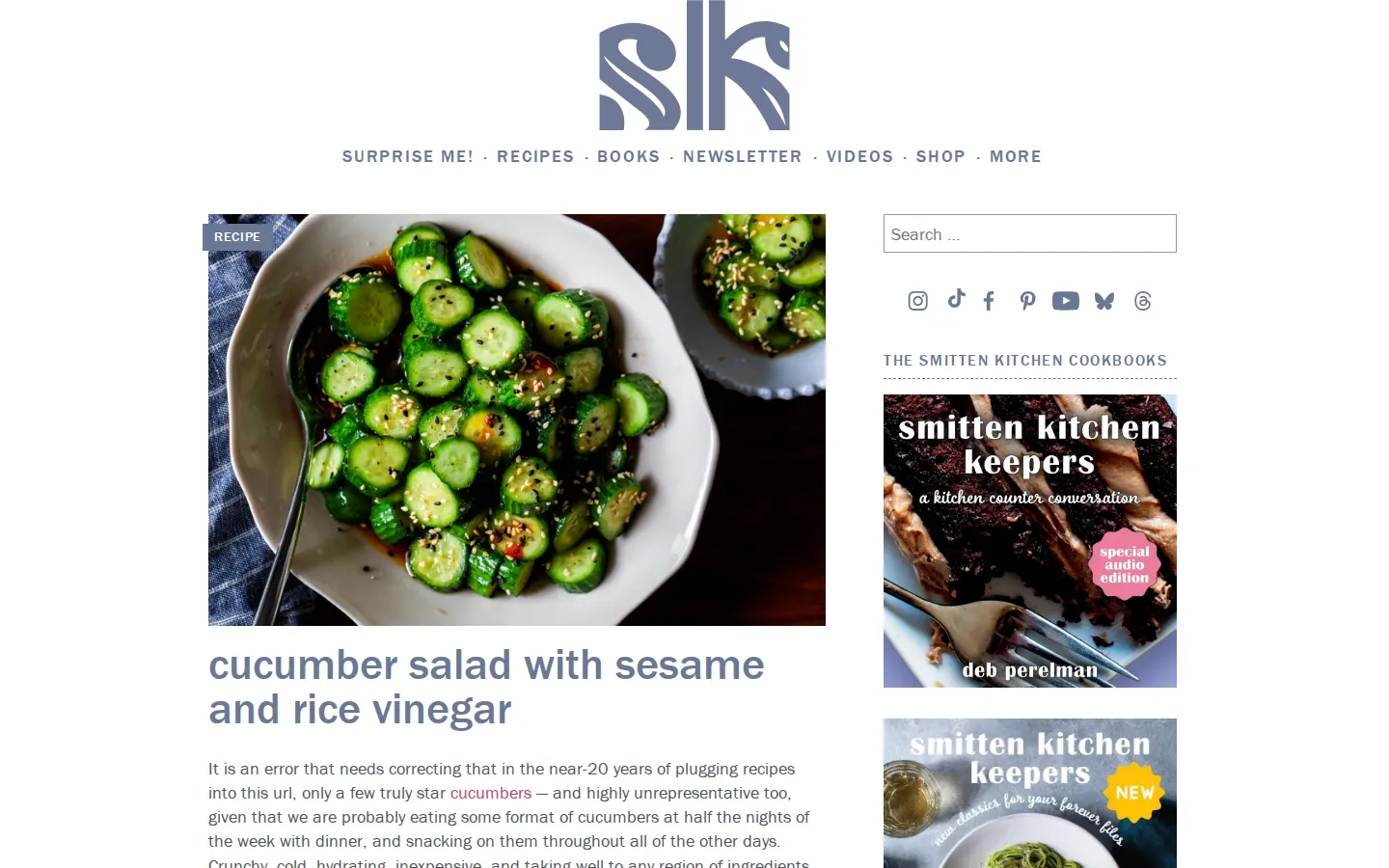 Smitten Kitchen website homepage screenshot
