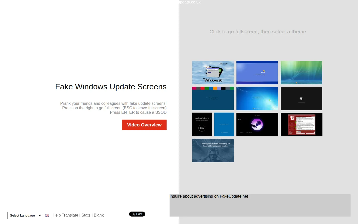 Fake Update website homepage screenshot