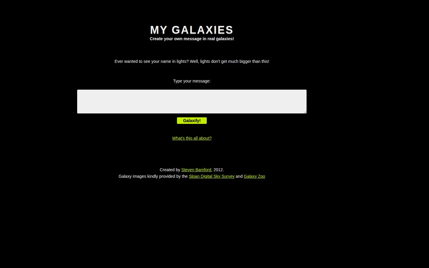 My Galaxies website homepage screenshot