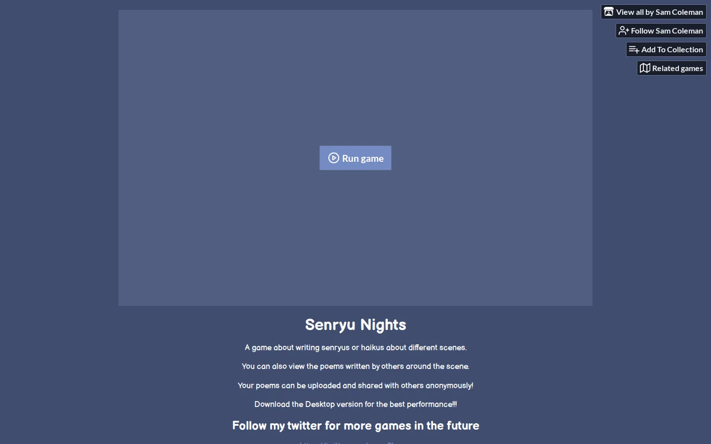 Senryu Nights website homepage screenshot