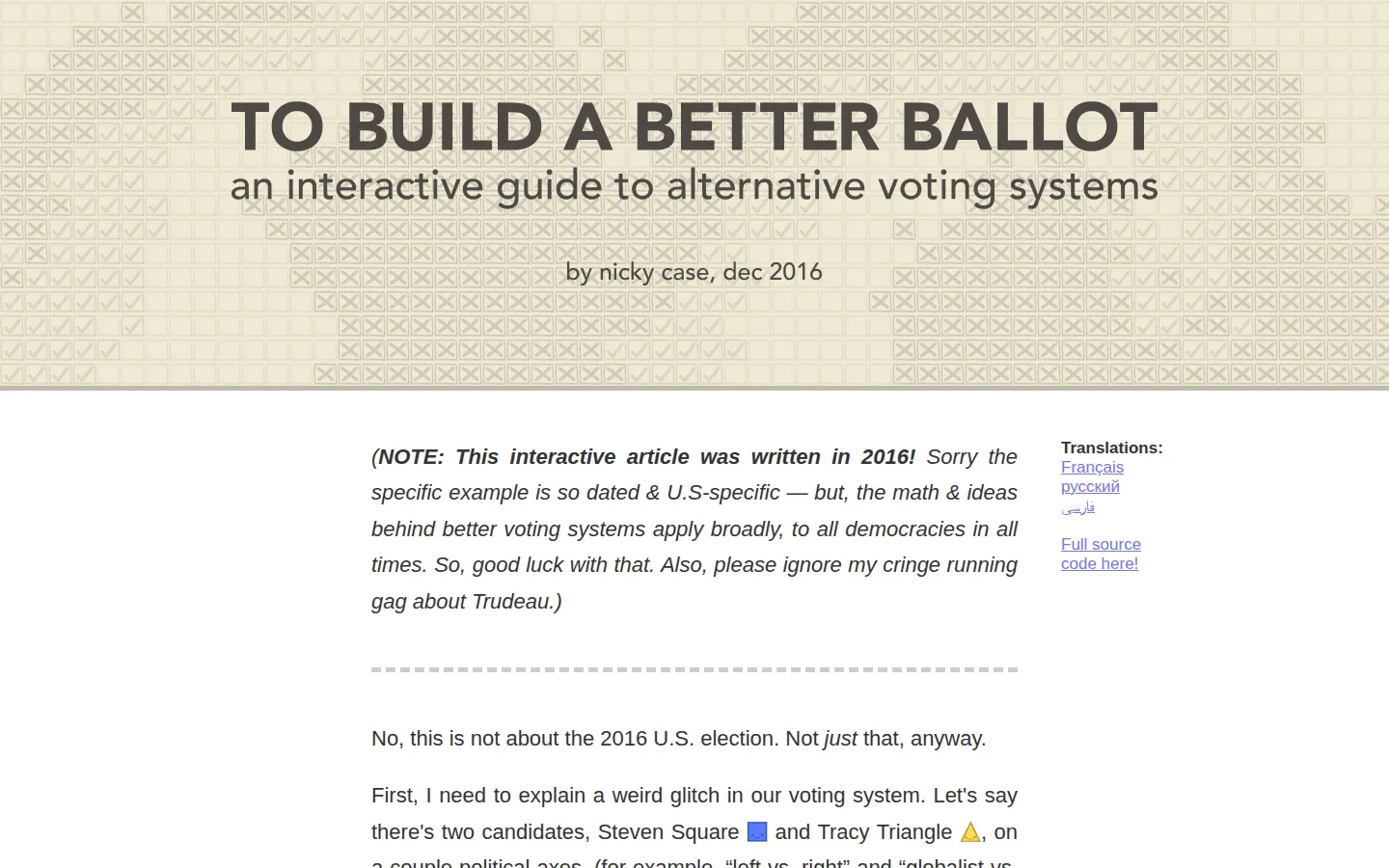 To Build a Better Ballot website homepage screenshot