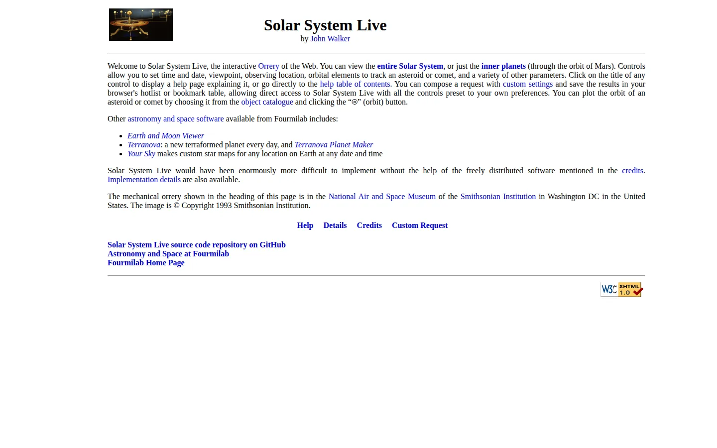 Solar System Live website homepage screenshot