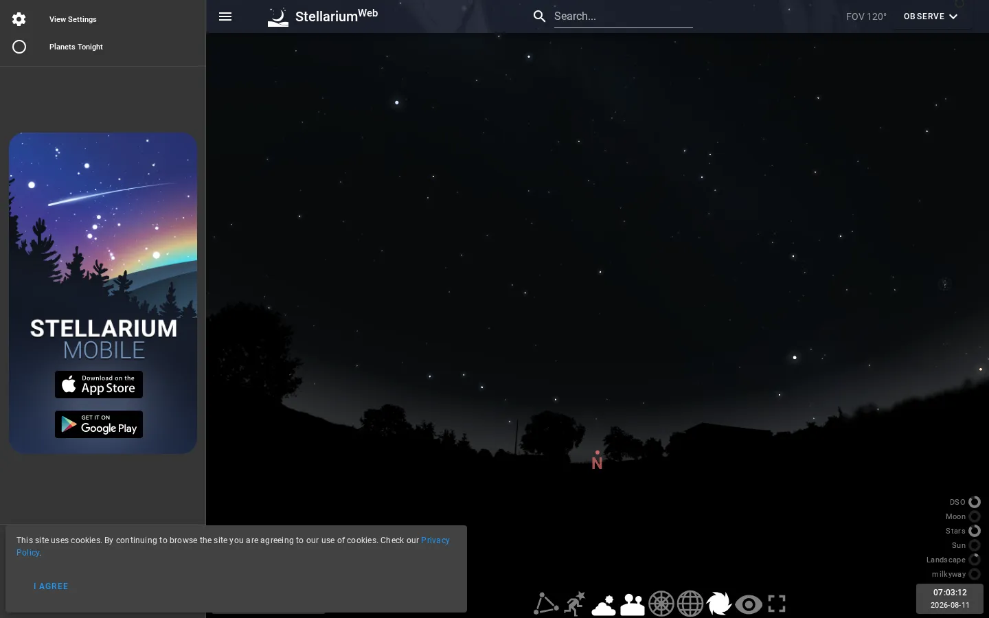 Stellarium Web website homepage screenshot