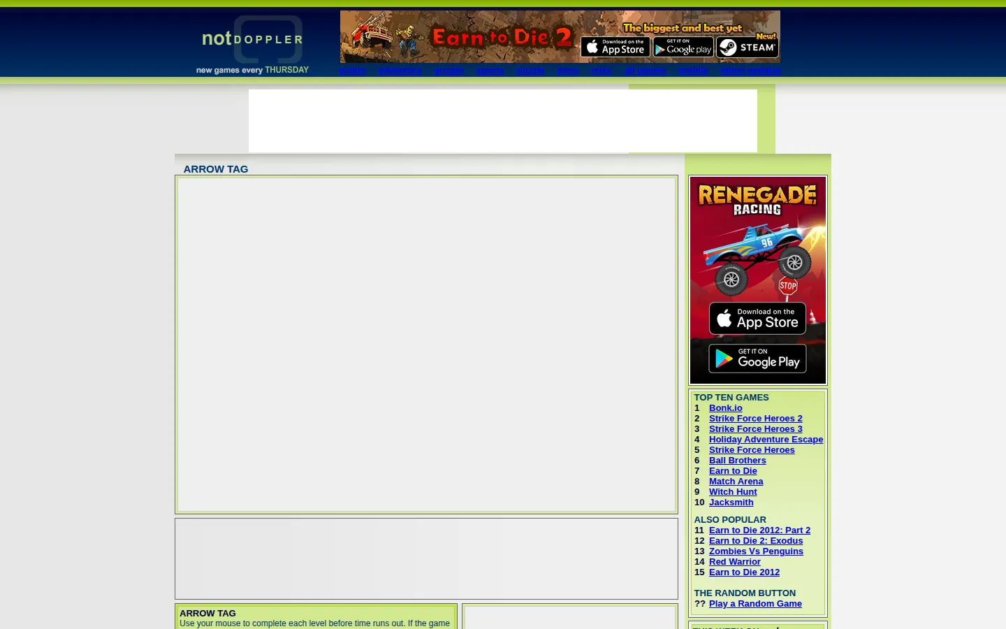 Arrow tag website homepage screenshot