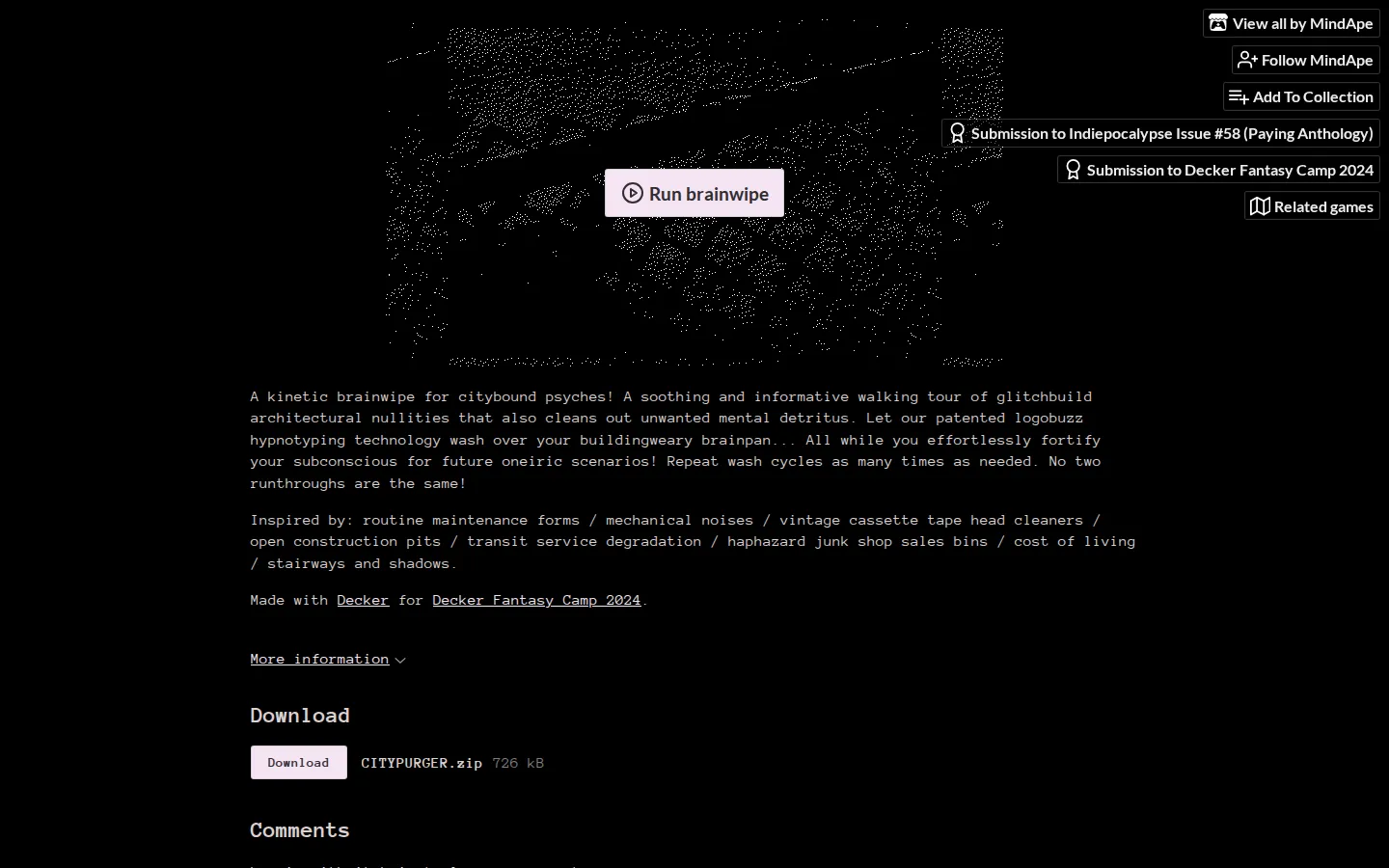 CITYPURGER website homepage screenshot