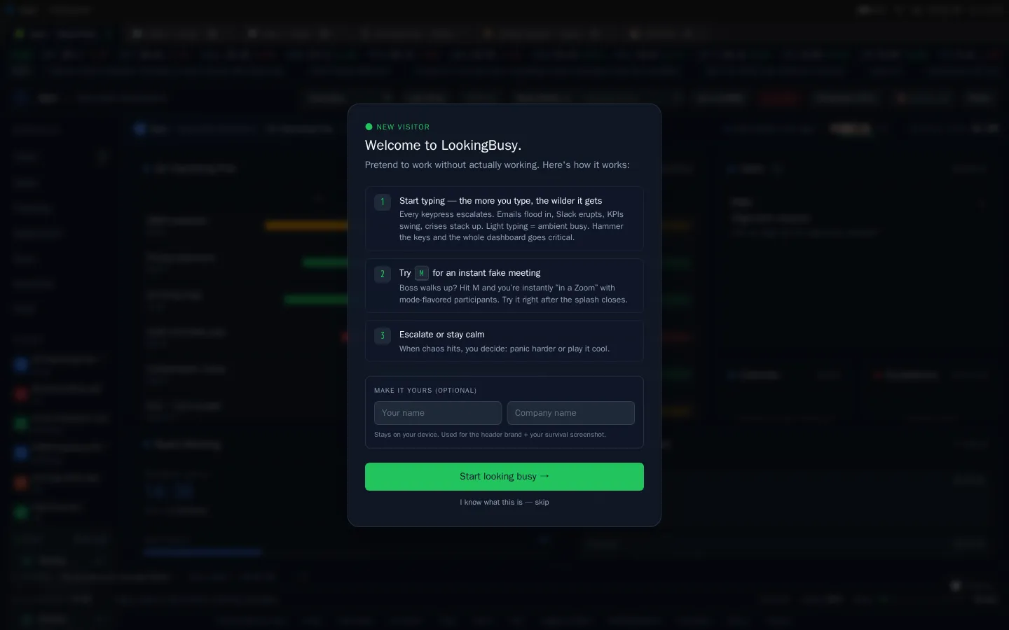 LookingBusy website homepage screenshot