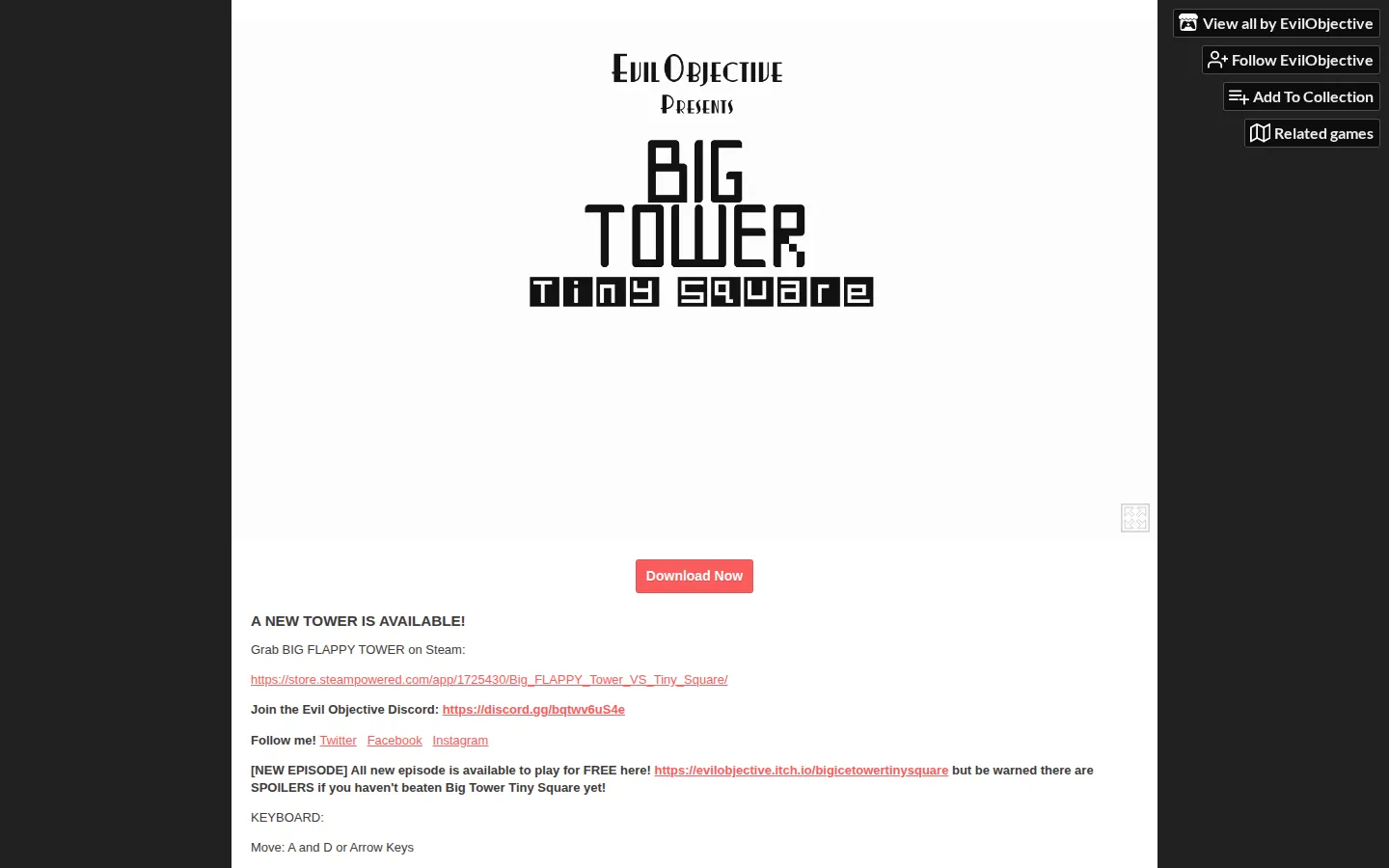 Big tower tiny square website homepage screenshot