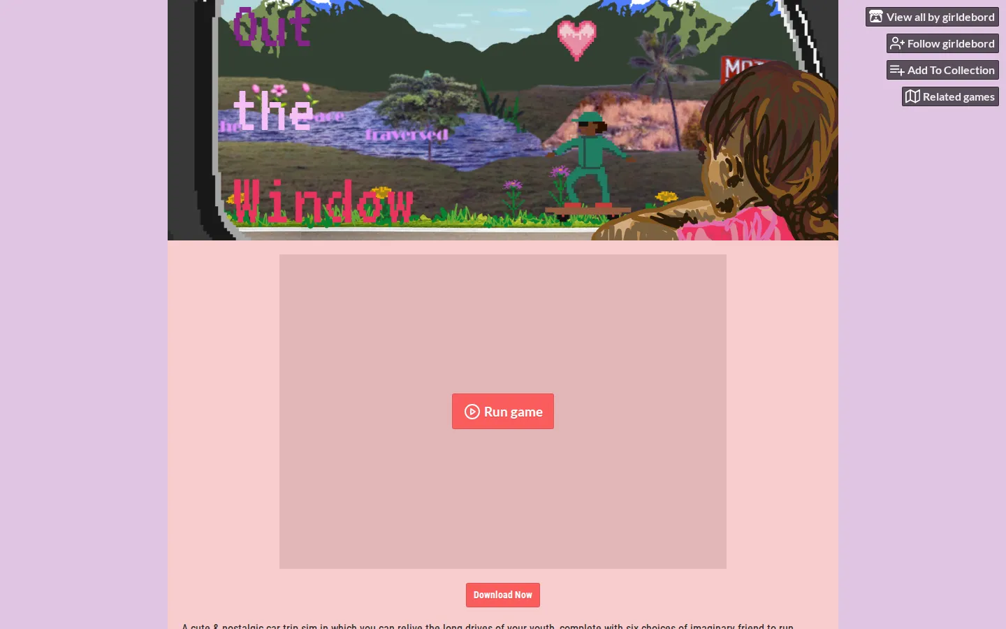 Out the Window: A Car Trip Sim website homepage screenshot
