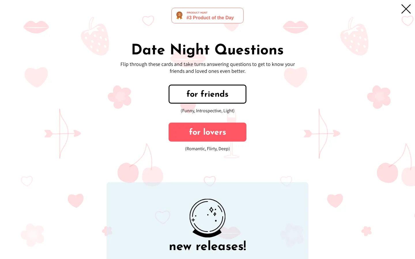 Date Night Questions website homepage screenshot