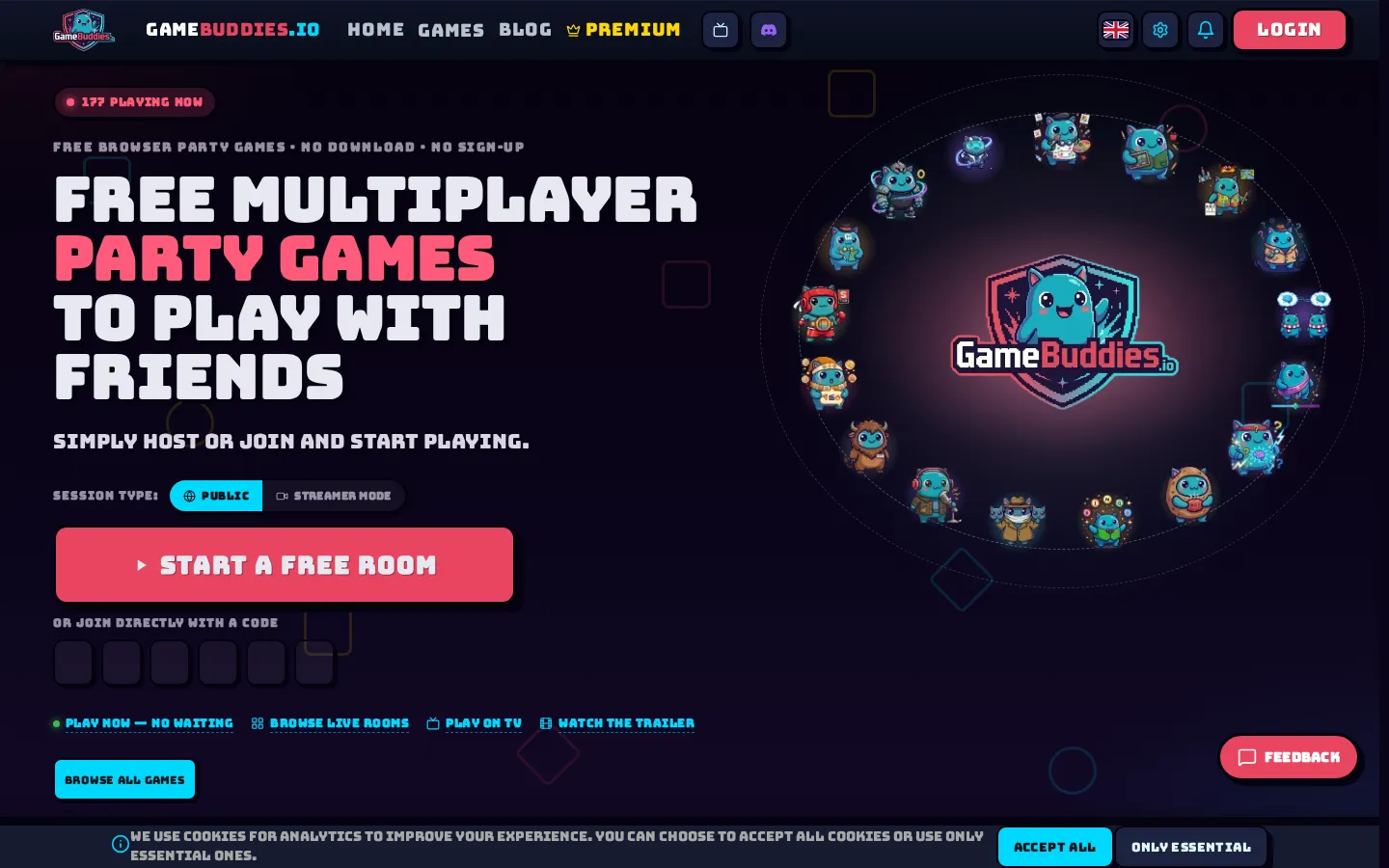 GameBuddies website homepage screenshot