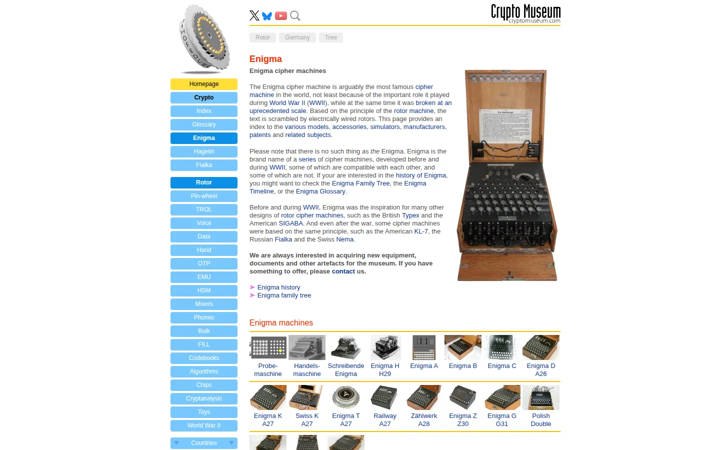 Crypto Museum: Enigma website homepage screenshot