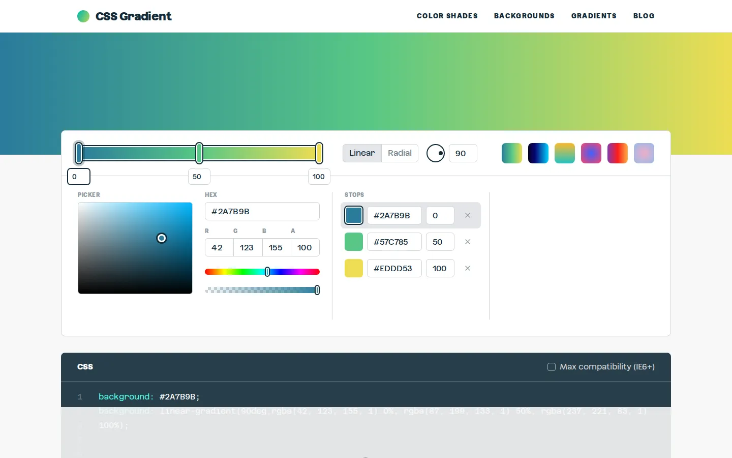 CSS Gradient website homepage screenshot