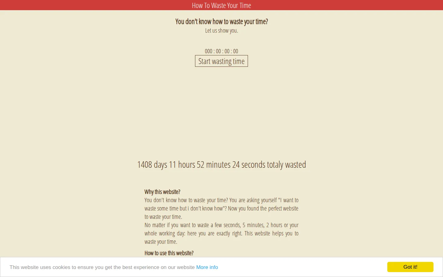 How to Waste Your Time website homepage screenshot