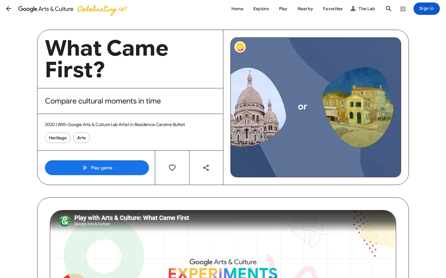 What Came First? website homepage screenshot