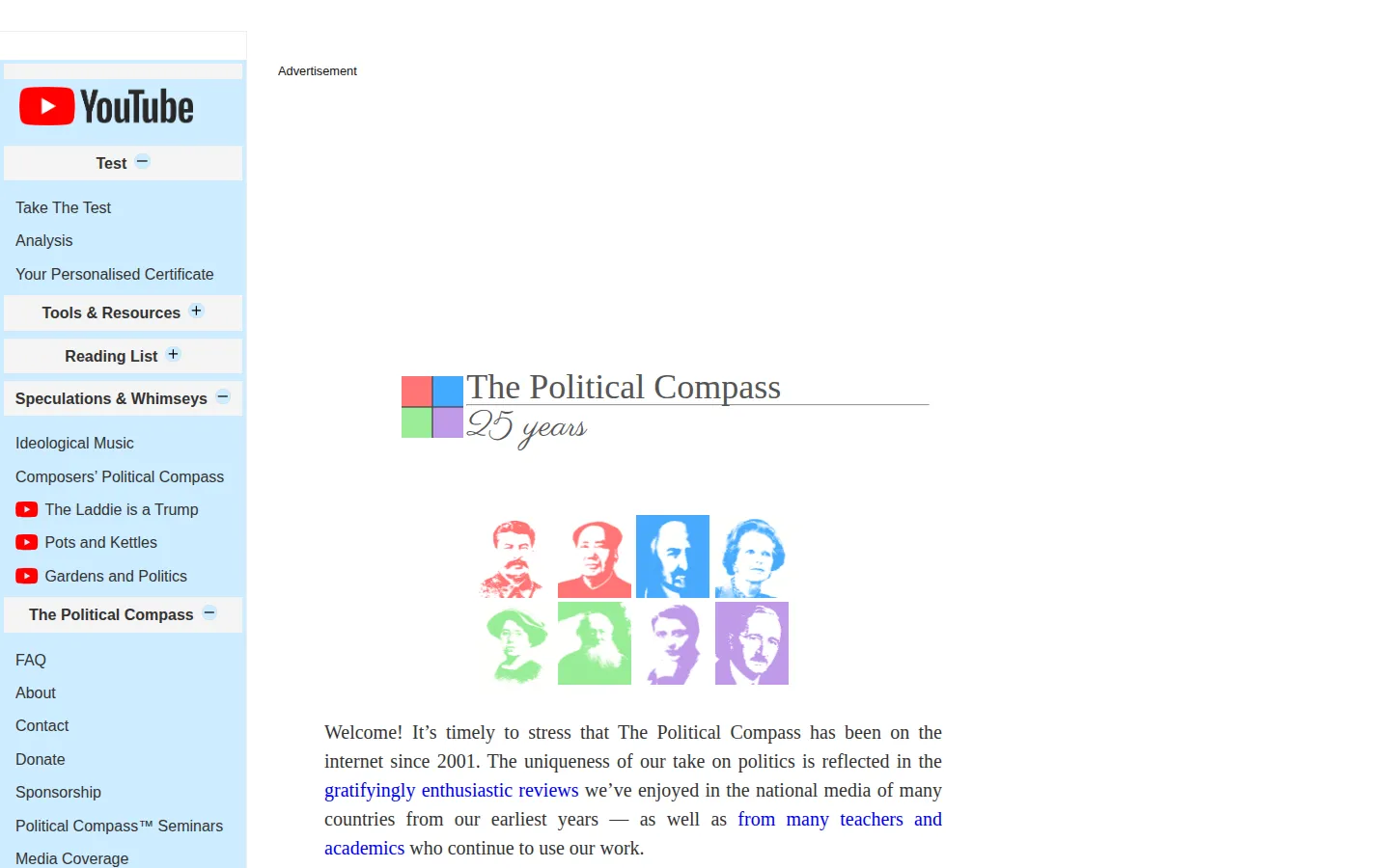 The Political Compass website homepage screenshot